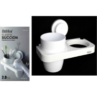 Bathlux 30140 87002RRF35WH Ποτηροθήκη Επιτοίχια Πλαστική με Βεντούζα Λευκή