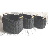 Καλάθια ΣΕΤ 3τεμ COTTON με δερμάτινες λαβές Διαστάσεις   39*29*25CM  34*24*22CM  29*19*19CM χρωμα μαυρο