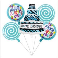 Μπαλόνια Party σετ 5 τμχ Foil Σχέδιο Happy Birthday σε Γαλάζιο και Λευκό Χρωμα 23132