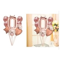 Mr. elephant Σετ/9 τμχ Μπαλόνια Foil θεμα Αριθμός 0 σε Pink Gold Χρώμα -22929