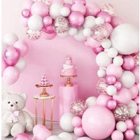 DIY σύνθεση 100 μπαλόνια Latex σε Λευκό και Ρόζ Χρώμα -23142