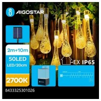 50 χριστουγεννιατικα Λαμπάκια Ηλιακά LED 10μ.+2μ. Σταγόνα σε Σειρά με 8 Προγράμματα