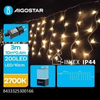200 Χριστουγεννιάτικα Λαμπάκια Κουρτίνα LED 10μ.*0,40μ.+3μ. Θερμό Λευκό Χρώμα με 8 Προγράμματα