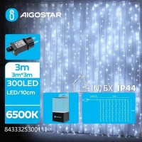 300 Χριστουγεννιατικα Λαμπάκια Κουρτίνα LED 3μ.*3μ.+3μ.  Ψυχρό Λευκό Χρώμα με 8 Προγράμματα