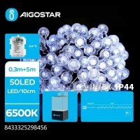 50 χριστουγεννιατικα Λαμπάκια LED Μπαταρίας ΑΑ*3  5μ.+0,3μ. Σφαιρικά Ψυχρό Λευκό σε Σειρά με 8 Προγράμματα
