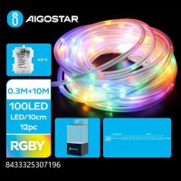 100 Λαμπάκια LED 10μ Πολύχρωμα Μπαταρίας 3ΑΑ σε Σειρά με Διαφανές Καλώδιο Σωλήνα 307196 Aigostar