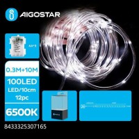 100 Λαμπάκια LED 10μ Ψυχρό Λευκό Μπαταρίας 3ΑΑ σε Σειρά με Διαφανές Καλώδιο Σωλήνα 307165 Aigostar
