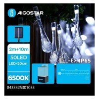 50 χριστουγεννιατικα Λαμπάκια Ηλιακά LED 10μ.+2μ. Σταγόνα Ψυχρό Λευκό Χρώμα σε Σειρά με 8 Προγράμματα