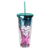 Tpster Ποτήρι Νερού από Πλαστικό με Καλαμάκι 650ml 36419-1