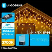 400 Χριστουγεννιάτικα Λαμπάκια Τύπου Βροχή LED 20μ.*0,60μ.+3μ. Θερμό Λευκό Χρώμα με 8 Προγράμματα