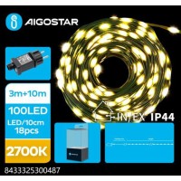 100 λαμπάκια LED τοποθετημένα ανά 10εκ σε Καλώδιο PVC Τύπου Γυρλαντα μήκους 10μ + 3μ Παροχής Ρεύματος Χρώματος Ζεστού Λευκού Φωτός Με 8 Προγράμματα MRE 300487
