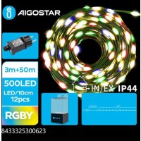 500 λαμπάκια LED τοποθετημένα ανά 10εκ σε Καλώδιο PVC Τύπου Γυρλαντα μήκους 50μ + 3μ Παροχής Ρεύματος 4 Χρωμάτων RGBY Με 8 Προγράμματα MRE 300623