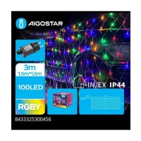 Aigostar 100 Χριστουγεννιάτικα Πολύχρωμα LED RGBY 1.5m*1.5m και 3m Μήκος Καλωδίου Τύπου Δίχτυ με 8 λειτουργίες μνήμη και χρονοδιακόπτης MRE 300456