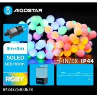 50 χριστουγεννιάτικα Λαμπάκια LED 5μ.+3μ. Σφαιρικά 4 χρώματα RGBY σε Σειρά με 8 Προγράμματα