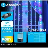 300 Χριστουγεννιατικα Λαμπάκια Κουρτίνα LED 3μ.*3μ.+3μ. 4 Χρώματα RGBY με 8 Προγράμματα  MRE 300142