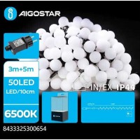 50 χριστουγεννιάτικα Λαμπάκια LED 5μ.+3μ. Σφαιρικά Λευκα Ψυχρό Λευκό σε Σειρά με 8 Προγράμματα