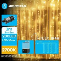 200 Χριστουγεννιάτικα Λαμπάκια Κουρτίνα LED 2μ.*2μ.+3μ. Θερμό Λευκό Χρώμα με 8 Προγράμματα