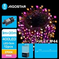 400 Χριστουγεννιατικα Λαμπάκια LED 20μ.+3μ. Κίτρινο/ Ροζ  Χρώμα σε Σειρά με 8 Προγράμματα