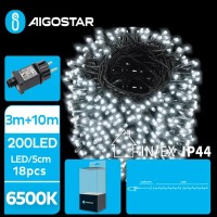 200 Χριστουγεννιατικα  Λαμπάκια LED 10μ.+3μ.Ψυχρό Λευκό σε Σειρά με 8 Προγράμματα