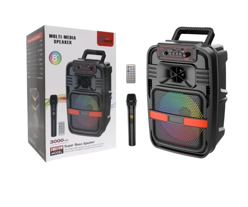 super bass speaker 8175 Ηχείο Karaoke με Ενσύρματo Μικρόφωνο και Εφέ Φωτισμού ZQS-8175 σε Μαύρο Χρώμα ZH - Image 1