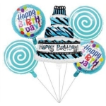 Μπαλόνια Party σετ 5 τμχ Foil Σχέδιο Happy Birthday σε Γαλάζιο και Λευκό Χρωμα 23132