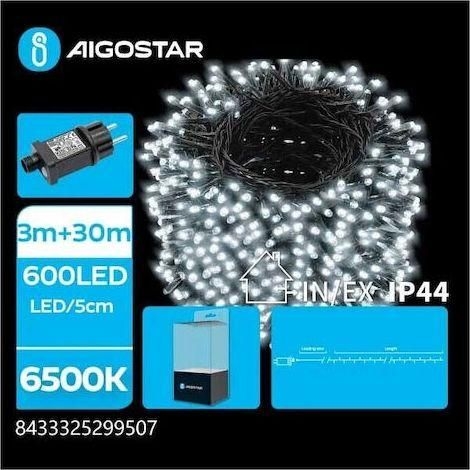 8433325299507 600 Χριστουγεννιατικα Λαμπάκια LED 30μ.+3μ.Ψυχρό Λευκό σε Σειρά με 8 Προγράμματα - Image 1