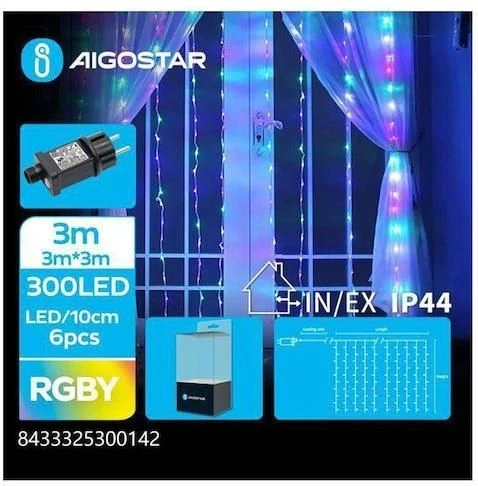 klikare_530014 300 Λαμπάκια LED Πολύχρωμα τύπου Κουρτίνα με Διαφανές Καλώδιο 530014 Aigostar - Image 1